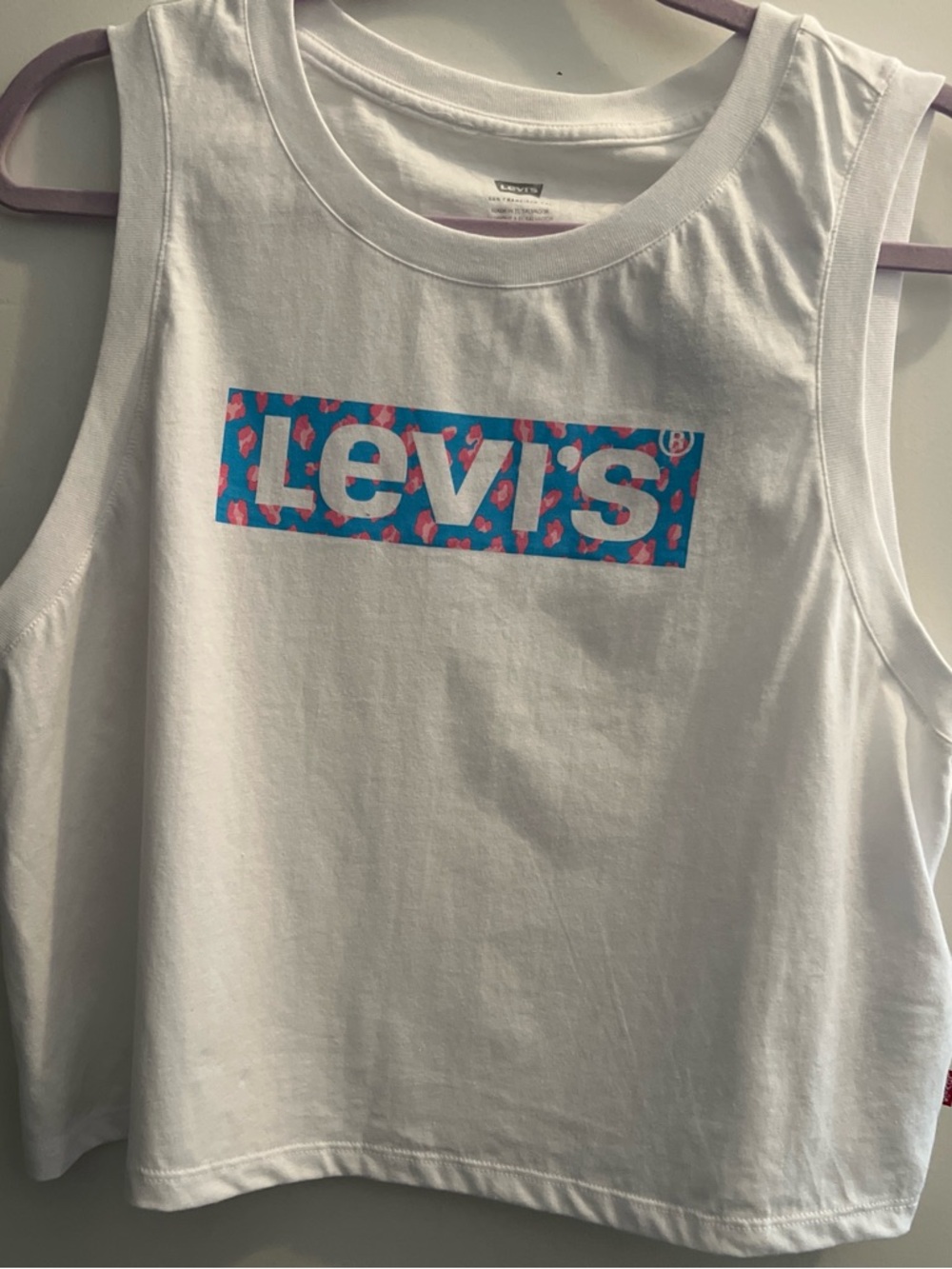 Levi's White Tank Top with Blue & Pink Logo Box